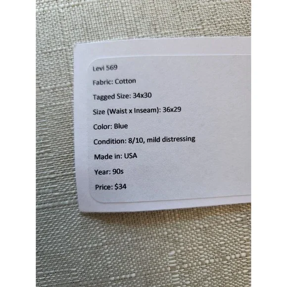 LEVI'S 569 Straight Leg High Rise Dark Wash Blue Denim Jeans Men's Size 34W 30L - Picture 9 of 9